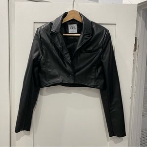 ZARA Cropped Faux Leather Blazer